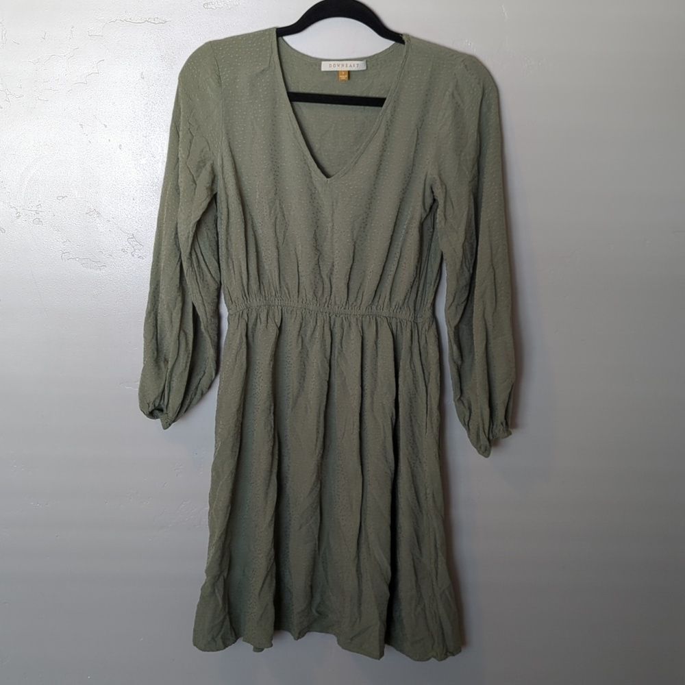 DownEast Green‎ V Neck Cinched Long Sleeve Midi Dress S